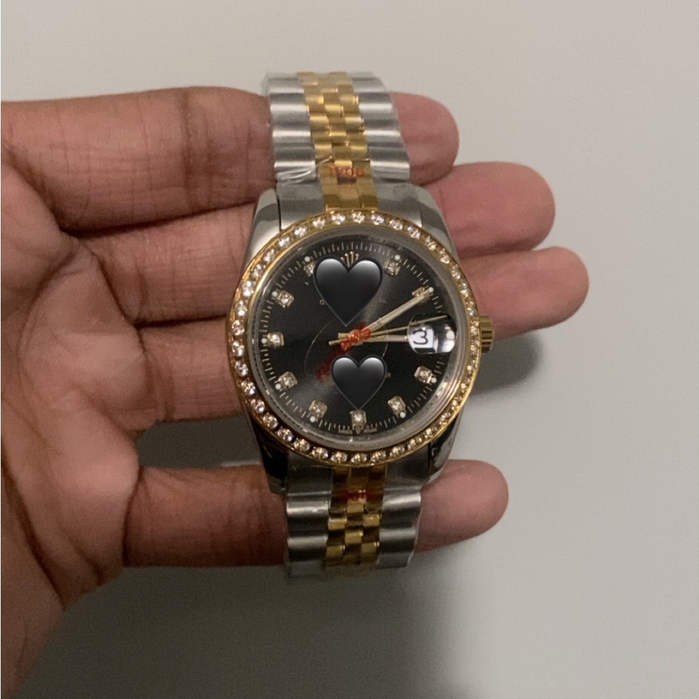 Men's Luxury Style Automatic Stainless Steel Watch Black Diamond Dial